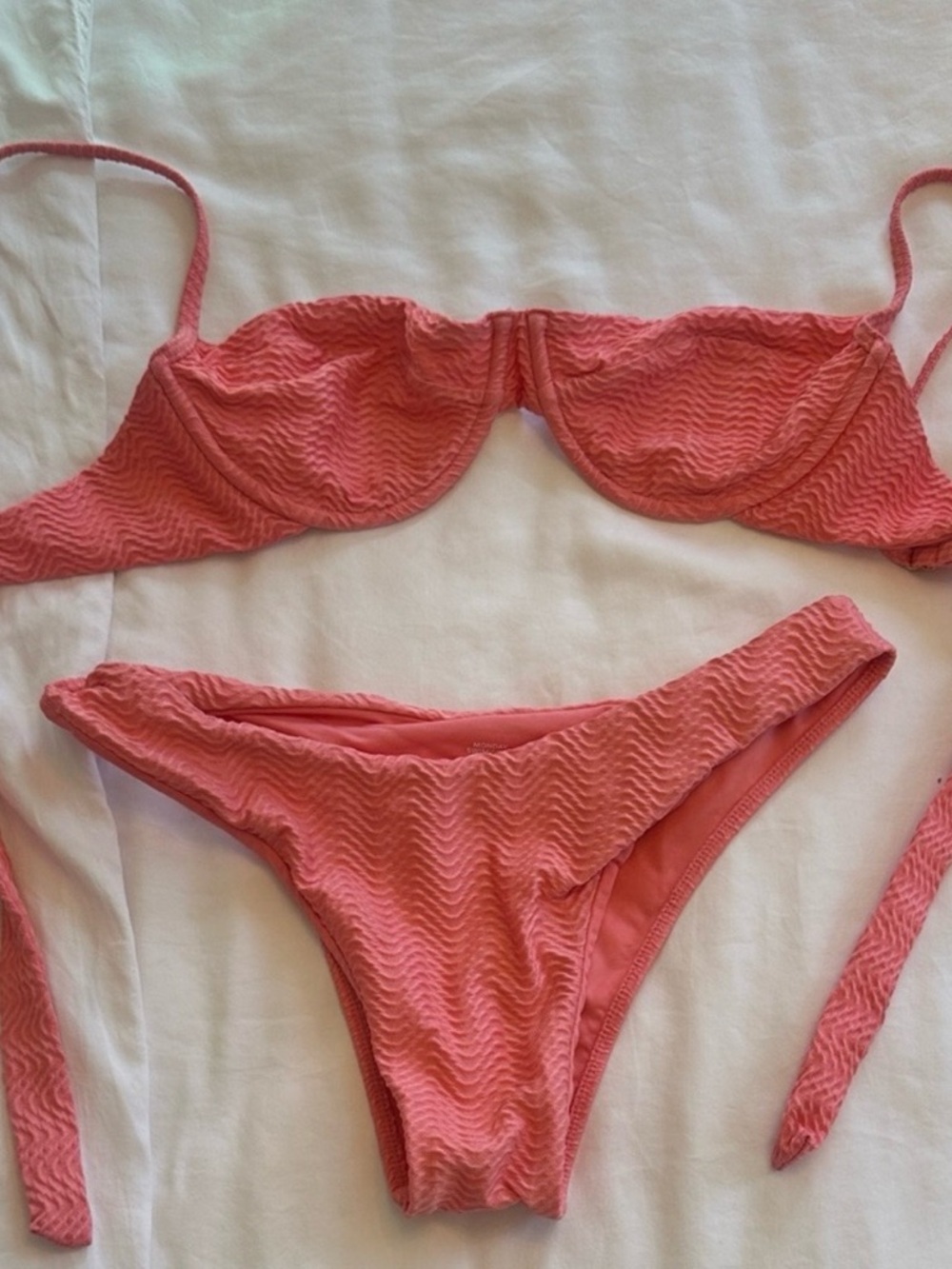 Monday Swimwear azalea pink Maui top and Byron bottom.  M